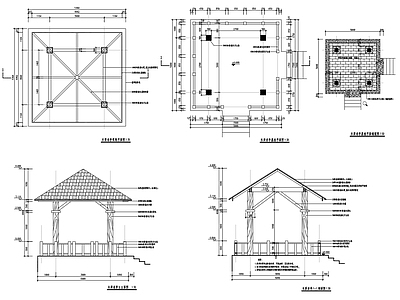 防腐木凉亭公园景观亭详图四角 施工图