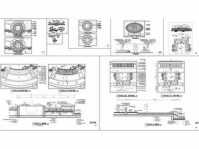 屋顶花园铺装平面树池台阶矮景墙做法详图 施工图