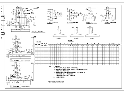 钢筋混凝土挡土墙大样及墙表 施工图