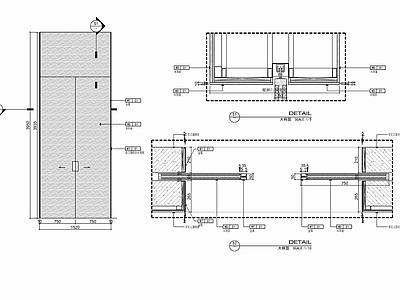 木饰面滑入墙内滑门施工详图 施工图 通用节点