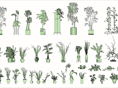 室内绿植摆件立面图块 施工图