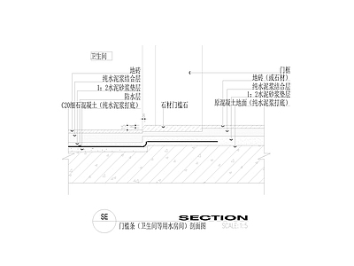 门槛条 等用水房间 剖面图 施工图