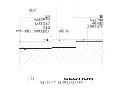 门槛条 地砖 石材槛条 实木复合地板 剖面图 施工图