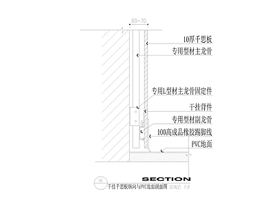 干挂千思板纵向与PVC地面剖面图 施工图