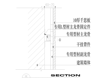 干挂千思板横向剖面图 施工图