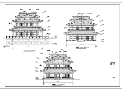 仰望古建筑塔楼观景楼阁 木结 施工图