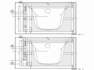 嵌入式浴缸施工剖面大样详图 施工图