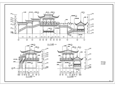 仰望古楼阁廊亭 混凝 施工图