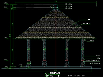 现代茅草亭圆亭 施工图
