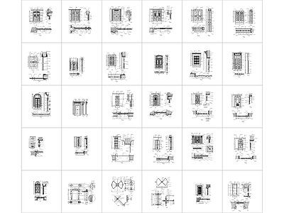 法式别墅门详图 单开 双开立面剖面节点大样图库 图集 施工图 通用节点