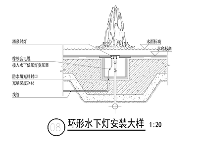 环形水下灯安装大样 施工图