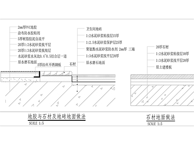 地胶与石材地面收口做法 施工图