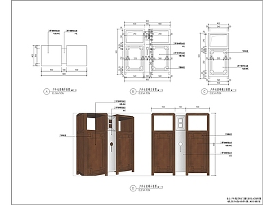 古建类户外垃圾桶坐凳组合桌椅草坪灯庭院灯大样图 施工图