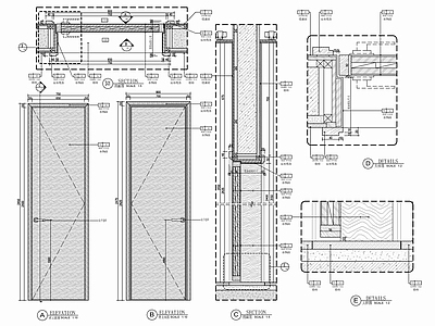 木饰面单开门施工大样详图 施工图 通用节点