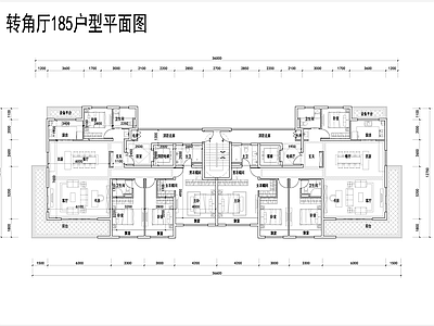 转角厅185户型平面图 施工图  四室两厅 平层