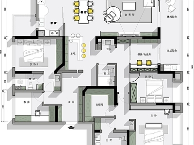 260大平层平面图 施工图  三室一厅