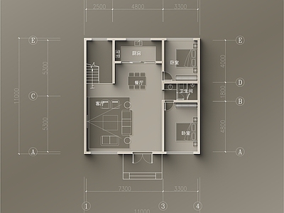 11×11两层半自建房平面布局图 施工图