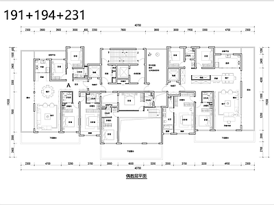 第四代住宅T3户型190 190 230 施工图 四室一厅 平层