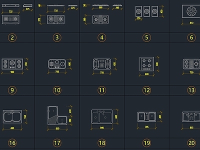 厨房类 灯具 体育器材 装饰 绿植图块大集合 施工图