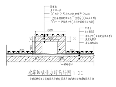 地库顶板排水暗沟详图 施工图