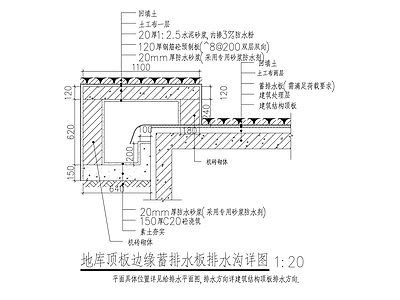 地库顶板边缘蓄排水板排水沟详图 施工图