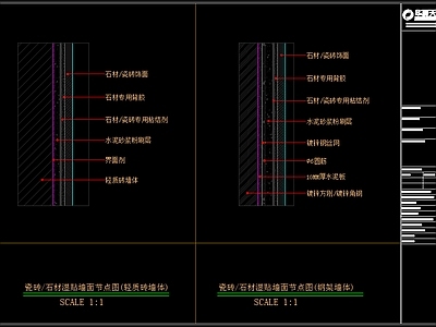 瓷砖石材湿贴墙面节点图 施工图