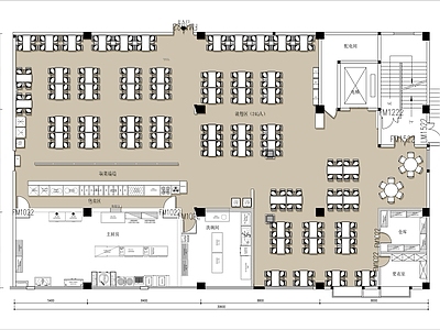 600㎡公司员工食堂餐厅平面布置图 施工图