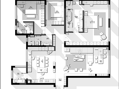 186平米三房大平层户型平面图 施工图