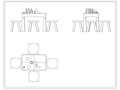 现代儿童桌椅 积木玩具桌 儿童座椅 施工图