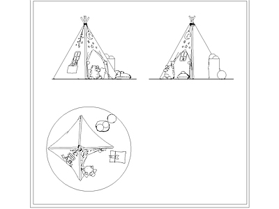 现代儿童帐篷 儿童玩具 施工图