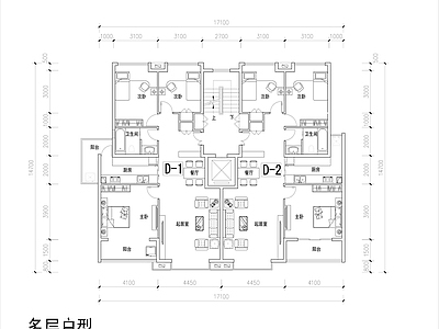 古典住宅一梯两户平立面 施工图