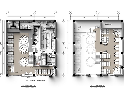 400㎡两层网红挑空咖啡馆平面布置图图