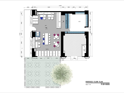 150㎡小清新咖啡厅带外摆平面布置图