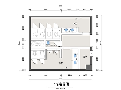 60平米商场公共卫生间平面布置图 施工图