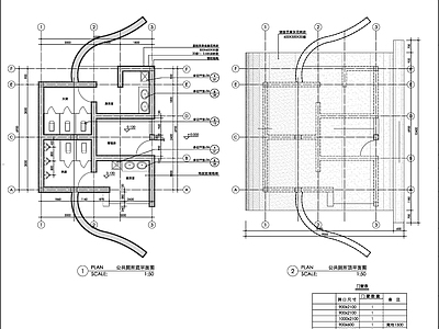 异形公共厕所卫生间建筑水电 结构图CA 施工图