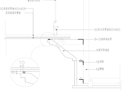 大理石阴角线与石膏板收口节点 施工图