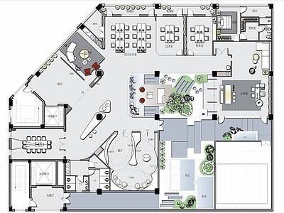 工装顶层办公空间含户外花园平面布置
