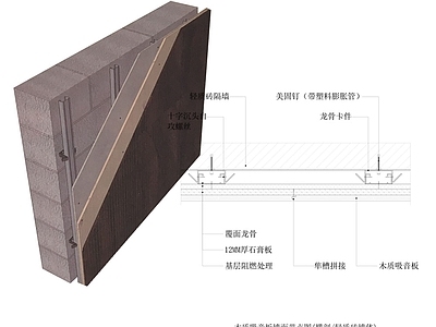 木质吸音板墙面节点图 施工图