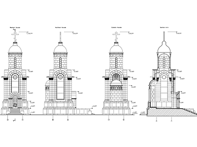 教堂四个方向立面图 施工图