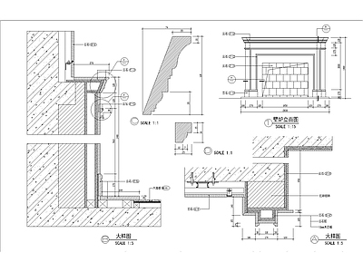 别墅入户门 书房书柜 云石壁炉等节点详图 施工图