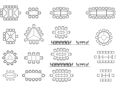 多人会议桌平面立面图 施工图 办公家具