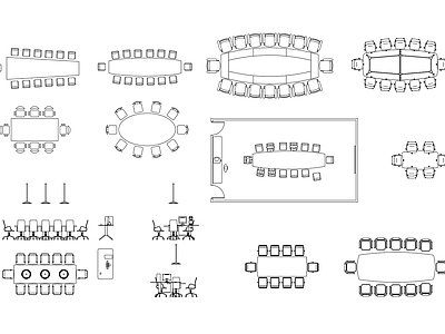 多人会议桌平面图合集1 施工图 办公家具