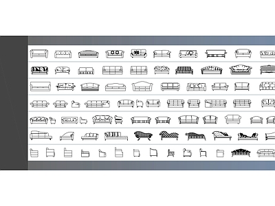 80个高品质沙发块的正面和侧面视图 施工图