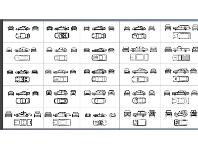100个高质量汽车  块的完整视图 平面图 侧视图 后视图和前视图 施工图
