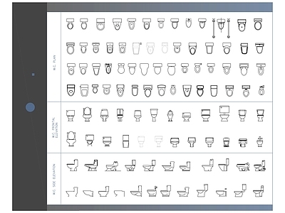 104个高品质厕所 块的平面图 正面和侧面视图 施工图