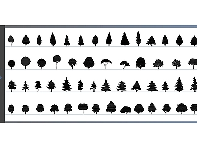 54个高品质灰色简单树木块 立面视图 施工图