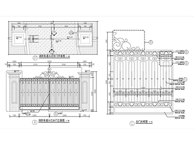 法式欧式别墅大门小区消防铁艺门详图 施工图
