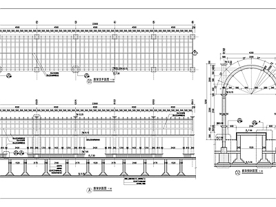 公园小区商业街休憩拱形廊架 施工图