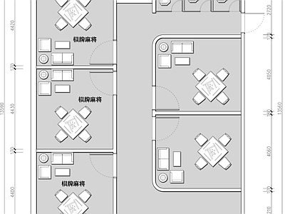 麻将棋牌室平面图 施工图