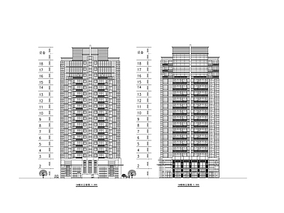 花园小区十六层带观景阳台住宅建筑方案图 施工图